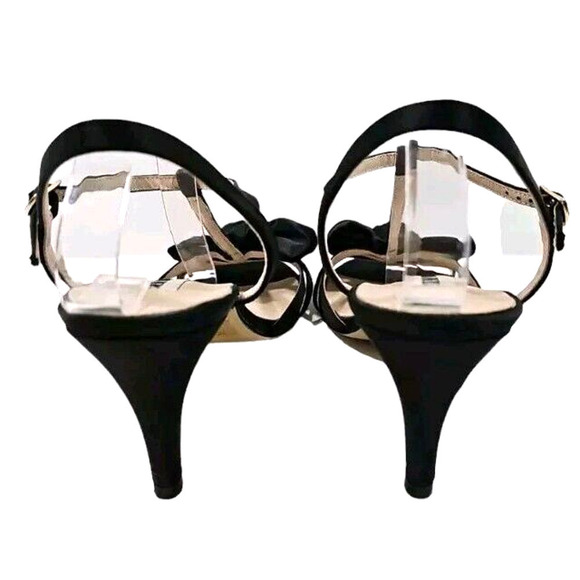 Steve Madden Gramicy Satin Bow Heels T-Strap Black Formal Size 10M FABRIC UPPER - Picture 4 of 9